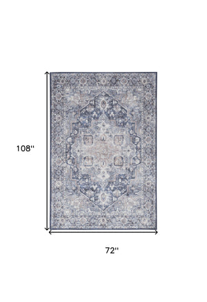 Homeroots 6' X 9' Blue And Pink Floral Power Loom Distressed Washable Area Rug  Polyester 527749