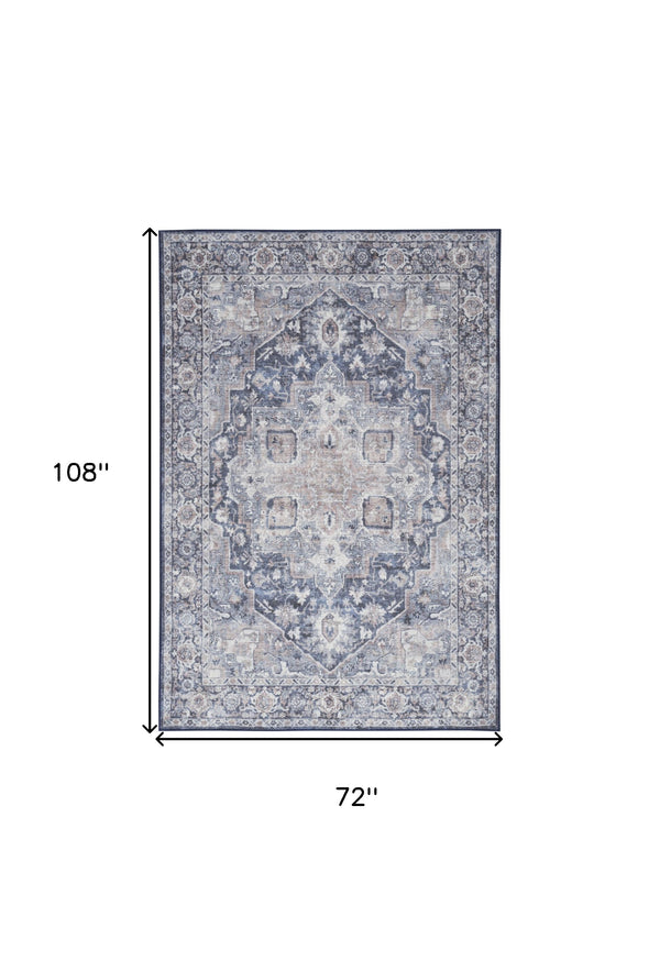 Homeroots 6' X 9' Blue And Pink Floral Power Loom Distressed Washable Area Rug  Polyester 527749