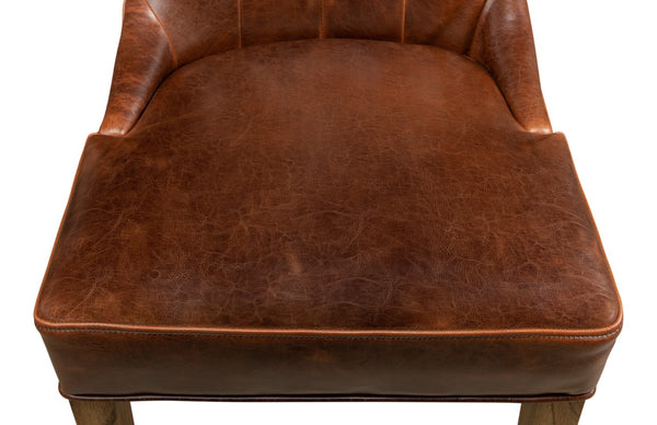 Sarreid Sophie Side Chair Set Of 2 - Elegant Dark Brown Leather With Oak Frame For Stylish Home Décor Brown  52774