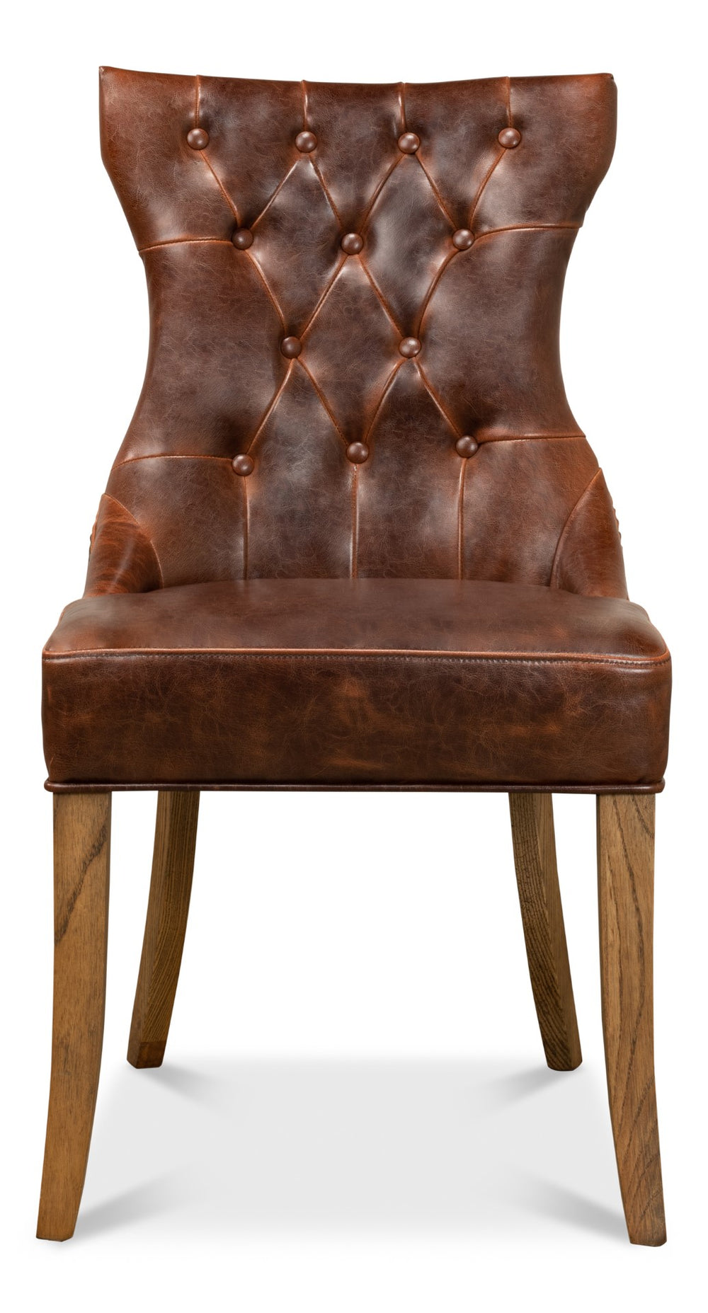 Sarreid Sophie Side Chair Set Of 2 - Elegant Dark Brown Leather With Oak Frame For Stylish Home Décor Brown  52774