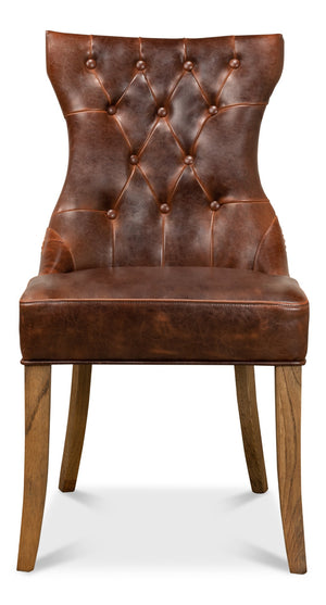 Sarreid Sophie Side Chair Set Of 2 - Elegant Dark Brown Leather With Oak Frame For Stylish Home Décor Brown  52774