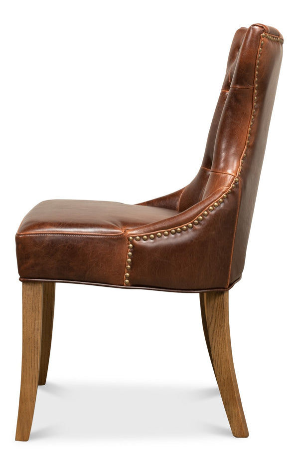 Sarreid Sophie Side Chair Set Of 2 - Elegant Dark Brown Leather With Oak Frame For Stylish Home Décor Brown  52774
