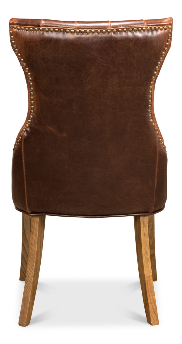 Sarreid Sophie Side Chair Set Of 2 - Elegant Dark Brown Leather With Oak Frame For Stylish Home Décor Brown  52774