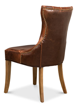 Sarreid Sophie Side Chair Set Of 2 - Elegant Dark Brown Leather With Oak Frame For Stylish Home Décor Brown  52774