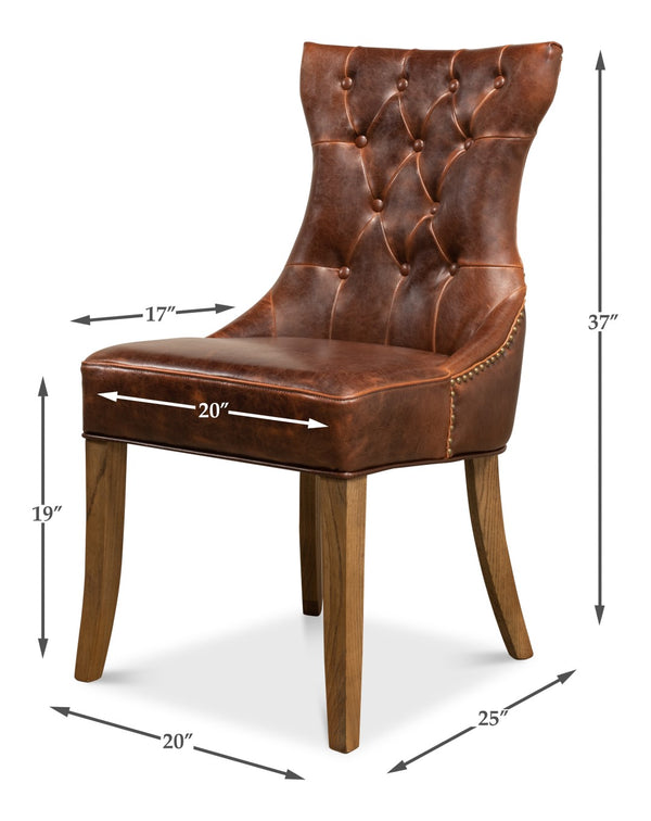 Sarreid Sophie Side Chair Set Of 2 - Elegant Dark Brown Leather With Oak Frame For Stylish Home Décor Brown  52774