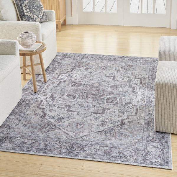Homeroots 6' X 9' Blue And Pink Floral Power Loom Distressed Washable Area Rug  Polyester 527752