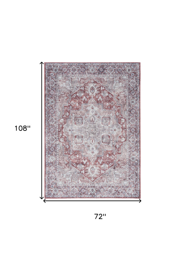 Homeroots 6' X 9' Blue And Pink Floral Power Loom Distressed Washable Area Rug  Polyester 527753