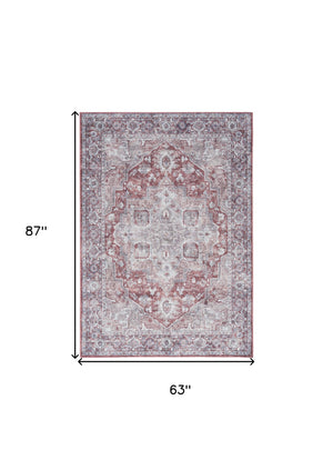 Homeroots 5' X 7' Blue And Pink Floral Power Loom Distressed Washable Area Rug  Polyester 527754
