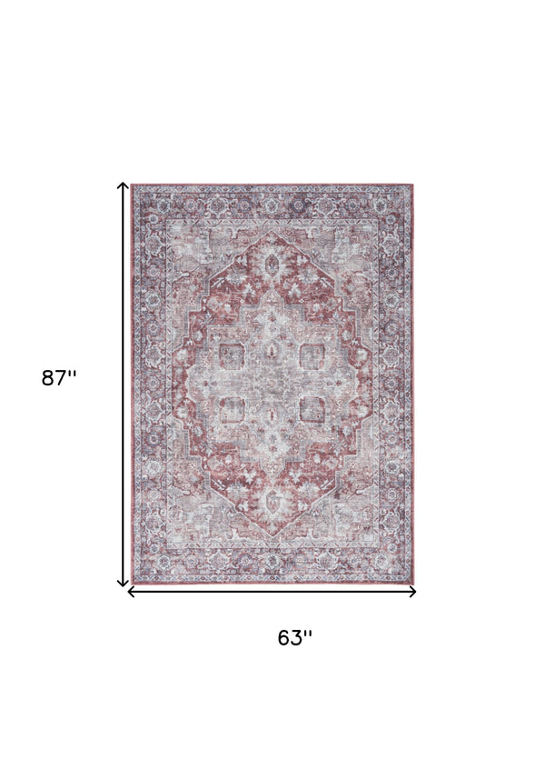 Homeroots 5' X 7' Blue And Pink Floral Power Loom Distressed Washable Area Rug  Polyester 527754
