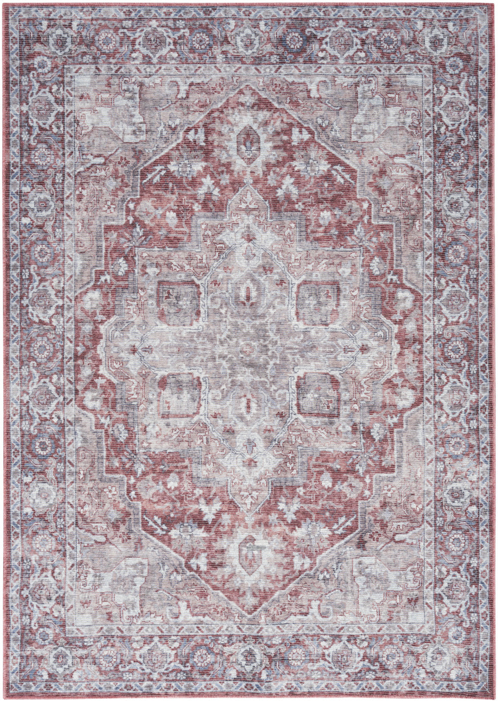Homeroots 8' X 10' Blue And Pink Floral Power Loom Distressed Washable Area Rug  Polyester 527755