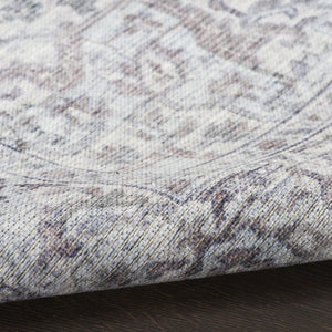 HomeRoots 8' Floral Power Loom Distressed Area Rug - Vintage Blue & Pink Design, Washable for Easy Care 8' X 10' 527756