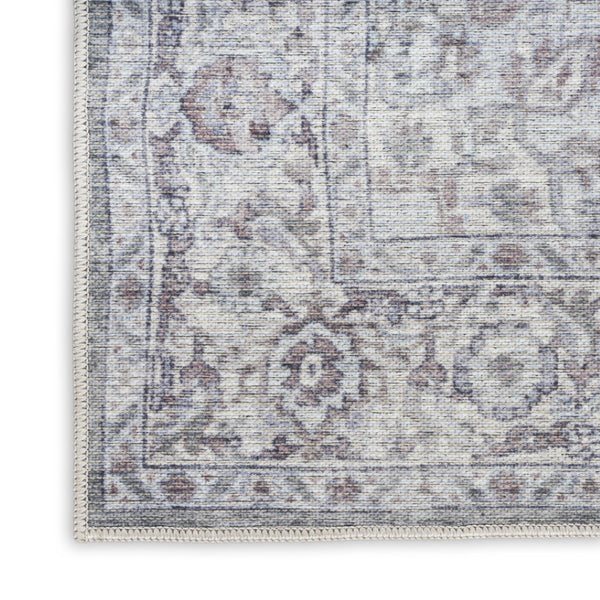 HomeRoots 8' Floral Power Loom Distressed Area Rug - Vintage Blue & Pink Design, Washable for Easy Care 8' X 10' 527756