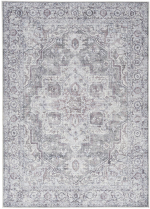 HomeRoots 8' Floral Power Loom Distressed Area Rug - Vintage Blue & Pink Design, Washable for Easy Care 8' X 10' 527756
