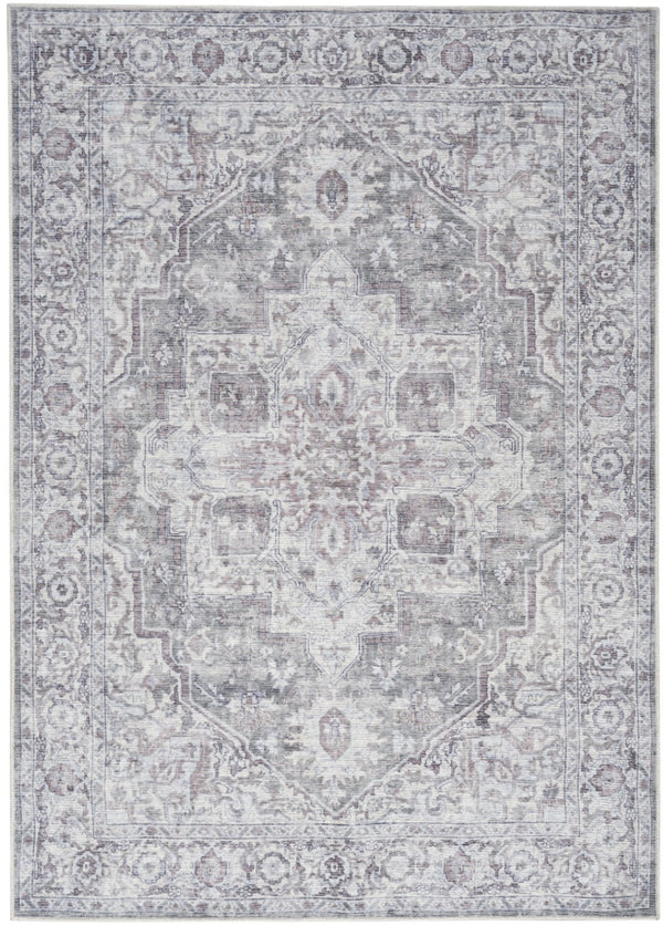 HomeRoots 8' Floral Power Loom Distressed Area Rug - Vintage Blue & Pink Design, Washable for Easy Care 8' X 10' 527756