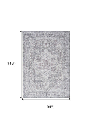 Homeroots 8' X 10' Blue And Pink Floral Power Loom Distressed Washable Area Rug  Polyester 527756
