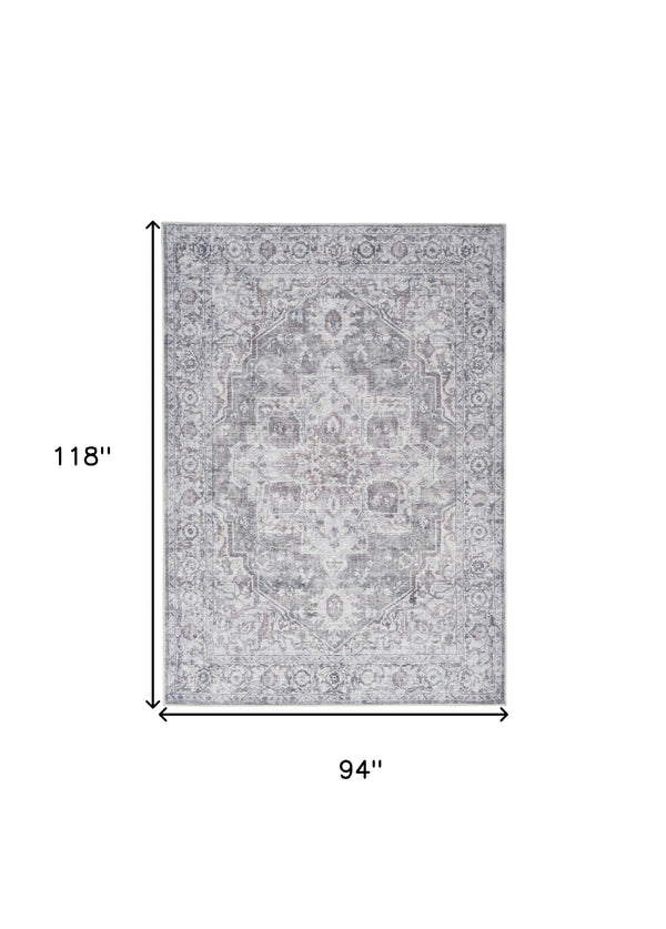 Homeroots 8' X 10' Blue And Pink Floral Power Loom Distressed Washable Area Rug  Polyester 527756