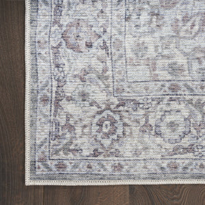 HomeRoots 8' Floral Power Loom Distressed Area Rug - Vintage Blue & Pink Design, Washable for Easy Care 5' X 7' 527757