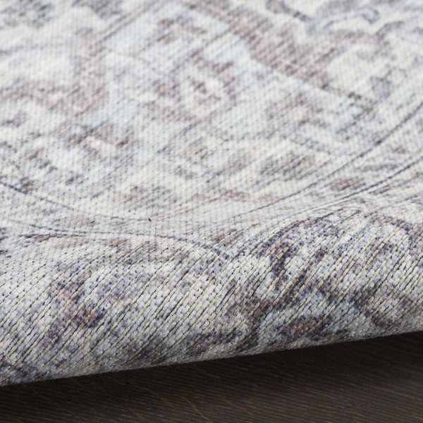 HomeRoots 8' Floral Power Loom Distressed Area Rug - Vintage Blue & Pink Design, Washable for Easy Care 5' X 7' 527757