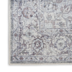 HomeRoots 8' Floral Power Loom Distressed Area Rug - Vintage Blue & Pink Design, Washable for Easy Care 5' X 7' 527757