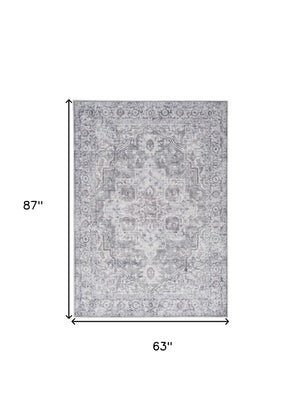 Homeroots 5' X 7' Blue And Pink Floral Power Loom Distressed Washable Area Rug  Polyester 527757