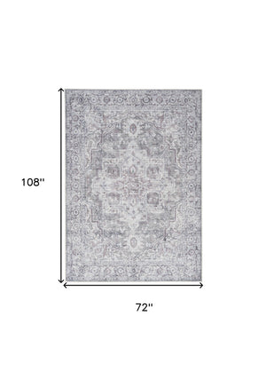 Homeroots 6' X 9' Blue And Pink Floral Power Loom Distressed Washable Area Rug  Polyester 527758