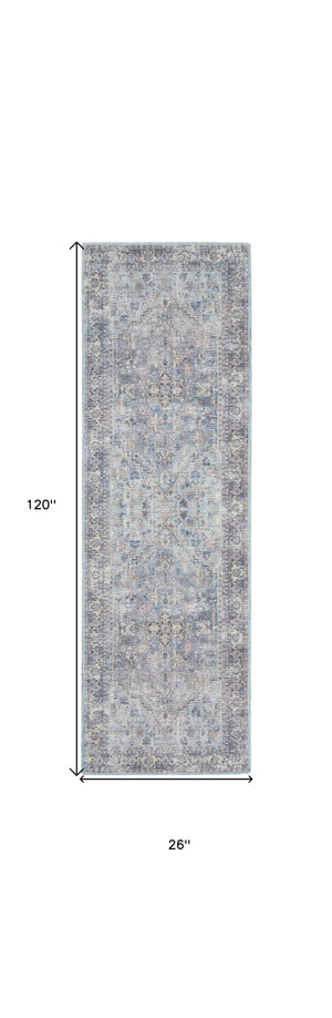 Homeroots 10' Gray Floral Power Loom Distressed Washable Runner Rug  Polyester 527760