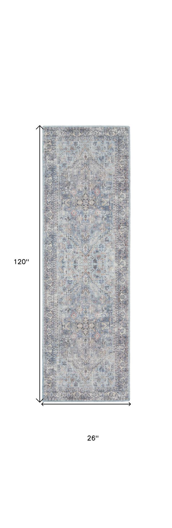 Homeroots 10' Gray Floral Power Loom Distressed Washable Runner Rug  Polyester 527760