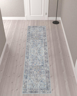 Homeroots 10' Gray Floral Power Loom Distressed Washable Runner Rug  Polyester 527760