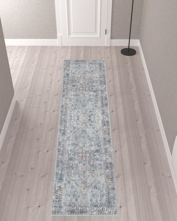 Homeroots 10' Gray Floral Power Loom Distressed Washable Runner Rug  Polyester 527760