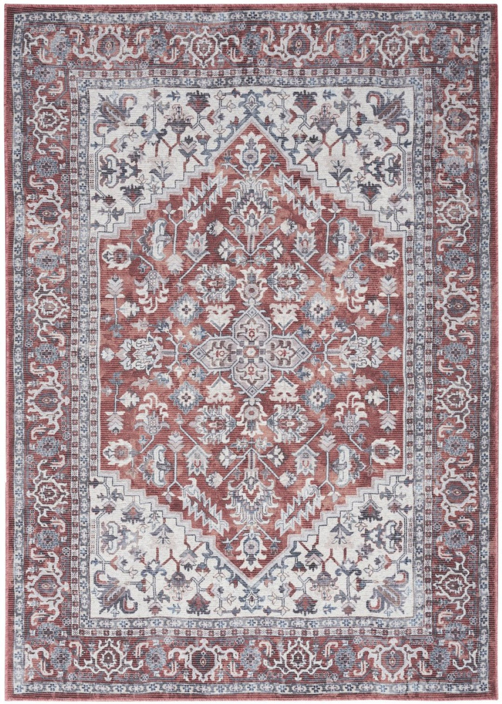 HomeRoots 5' Gray Floral Area Rug - Distressed Washable Design for Elegant Living Spaces, 5x7 Durable Charm 527763