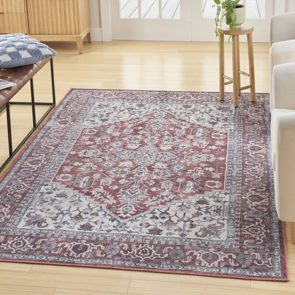HomeRoots 5' Gray Floral Area Rug - Distressed Washable Design for Elegant Living Spaces, 5x7 Durable Charm 527763