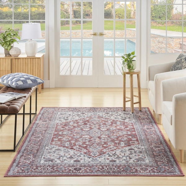HomeRoots 5' Gray Floral Area Rug - Distressed Washable Design for Elegant Living Spaces, 5x7 Durable Charm 527763