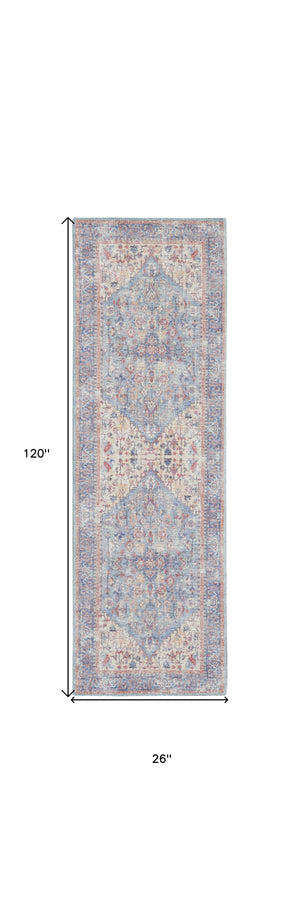 Homeroots 10' Gray Floral Power Loom Distressed Washable Runner Rug  Polyester 527764