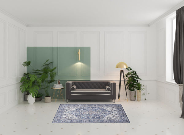 Homeroots 5' X 7' Gray Ivory And Blue Floral Power Loom Distressed Washable Area Rug  Polyester 527769