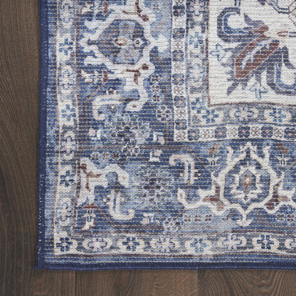 HomeRoots 5' Elegant Distressed Floral Area Rug in Navy Blue, Ivory & Gray - Washable, Durable, Chic Design 5' X 7' 527769
