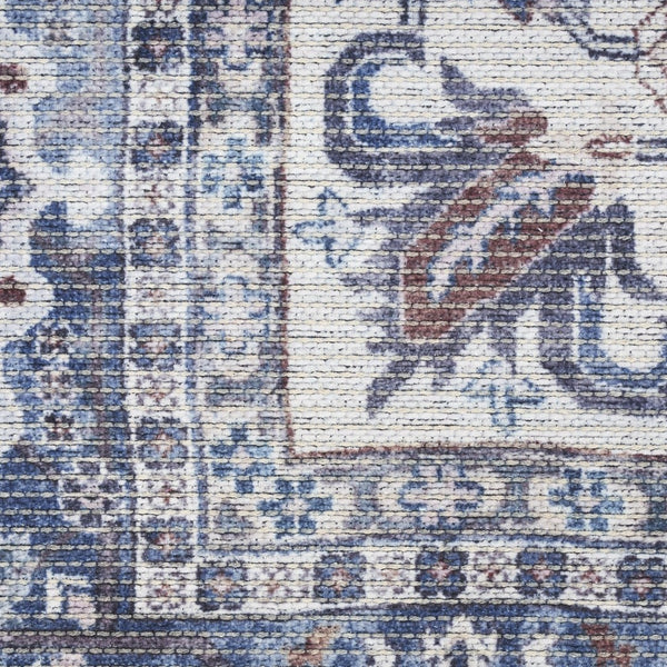 HomeRoots 5' Elegant Distressed Floral Area Rug in Navy Blue, Ivory & Gray - Washable, Durable, Chic Design 5' X 7' 527769