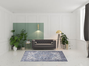 HomeRoots 5' Elegant Distressed Floral Area Rug in Navy Blue, Ivory & Gray - Washable, Durable, Chic Design 6' X 9' 527770