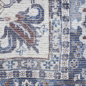 HomeRoots 5' Elegant Distressed Floral Area Rug in Navy Blue, Ivory & Gray - Washable, Durable, Chic Design 6' X 9' 527770
