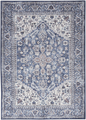 Homeroots 8' X 10' Gray Ivory And Blue Floral Distressed Washable Area Rug  Polyester 527771