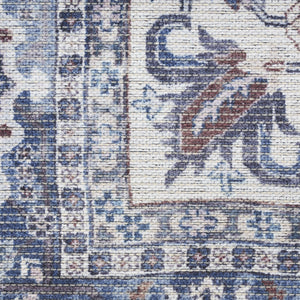 Homeroots 8' X 10' Gray Ivory And Blue Floral Distressed Washable Area Rug  Polyester 527771