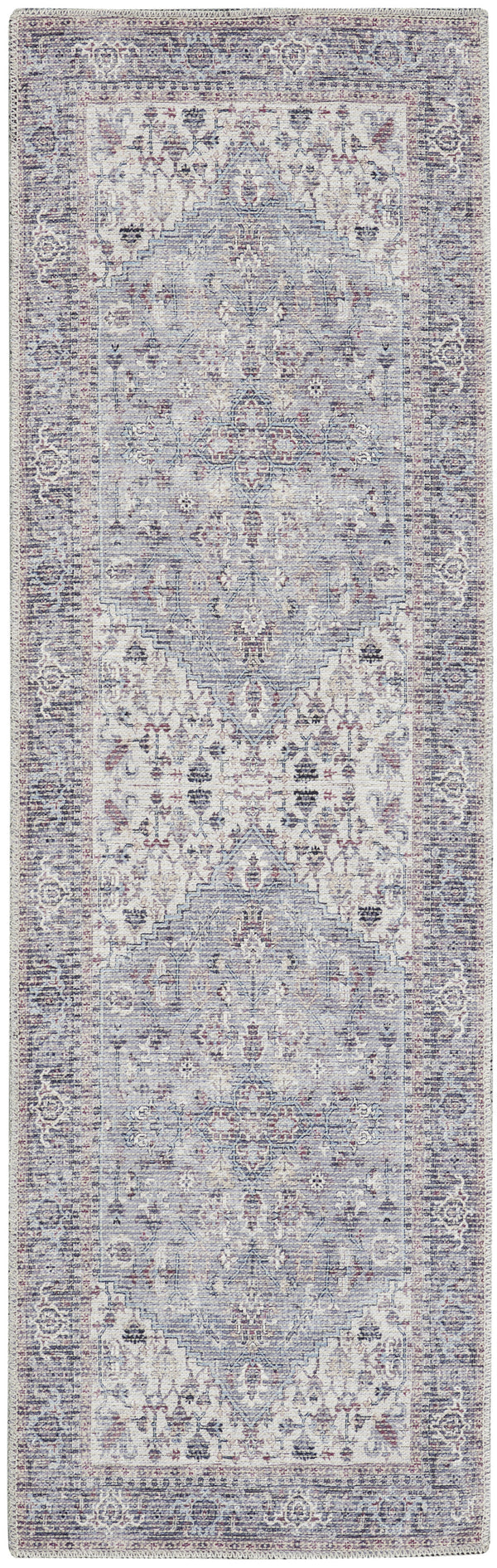 Homeroots 10' Gray Floral Power Loom Distressed Washable Runner Rug  Polyester 527773