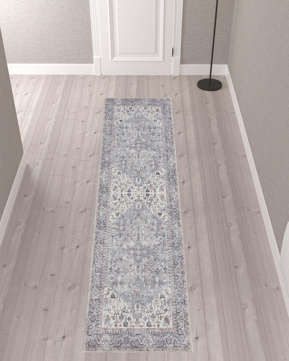 Homeroots 10' Gray Floral Power Loom Distressed Washable Runner Rug  Polyester 527773