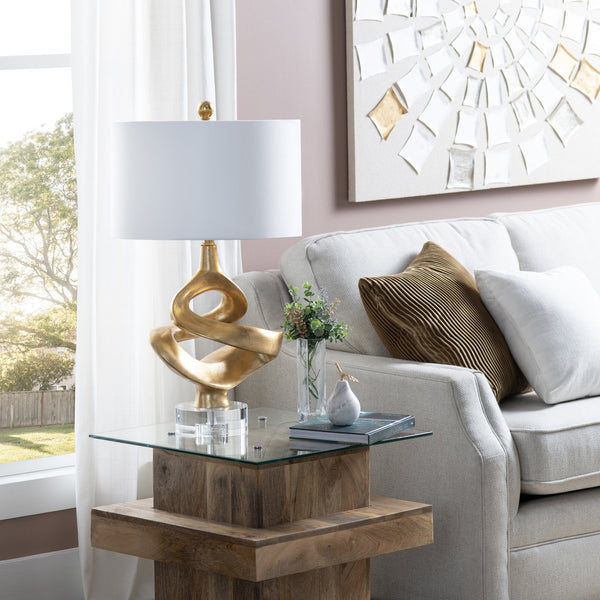 Crestview Collection Contemporary Sculptural Table Lamp - Elegant Gold Design With Crystal Base & Linen Shade For Modern Spaces   Cvavp1959a