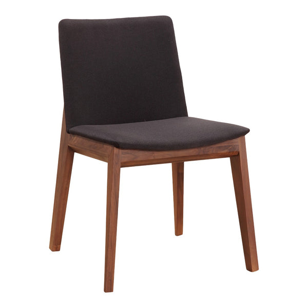 HomeRoots Set of Two Mid-Century Black Upholstered Dining Side Chairs with Walnut Wood Legs for Modern Homes 527799