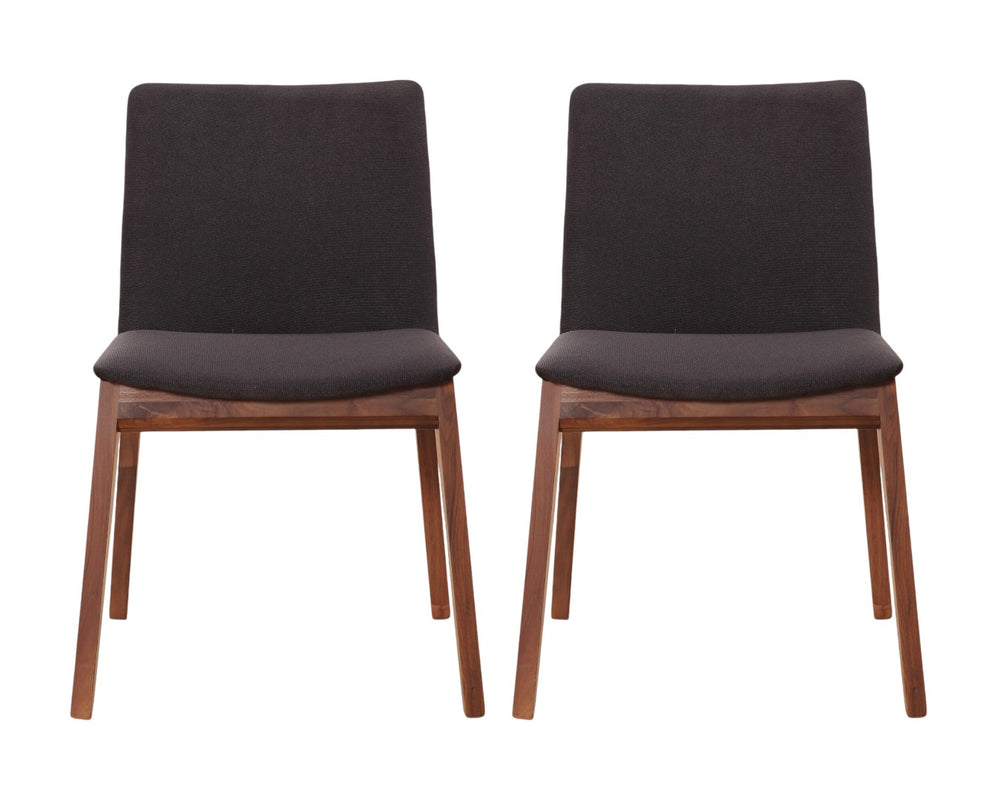 HomeRoots Set of Two Mid-Century Black Upholstered Dining Side Chairs with Walnut Wood Legs for Modern Homes 527799