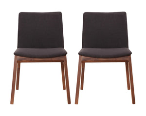 HomeRoots Set of Two Mid-Century Black Upholstered Dining Side Chairs with Walnut Wood Legs for Modern Homes 527799