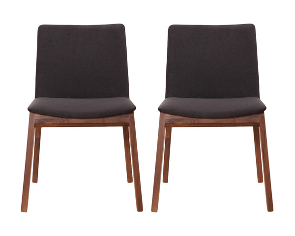 HomeRoots Set of Two Mid-Century Black Upholstered Dining Side Chairs with Walnut Wood Legs for Modern Homes 527799