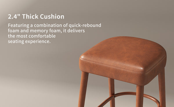English Elm Backless Blue Fabric Upholstered Counter Stools Set of Two with Padded Seat Footrest W5096P400683