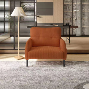 English Elm UNITED Corduroy Accent Chair with Ergonomic Curve, High-Density Foam Seat & Dual Side Pockets for Cozy Living Spaces Orange W1568P307259