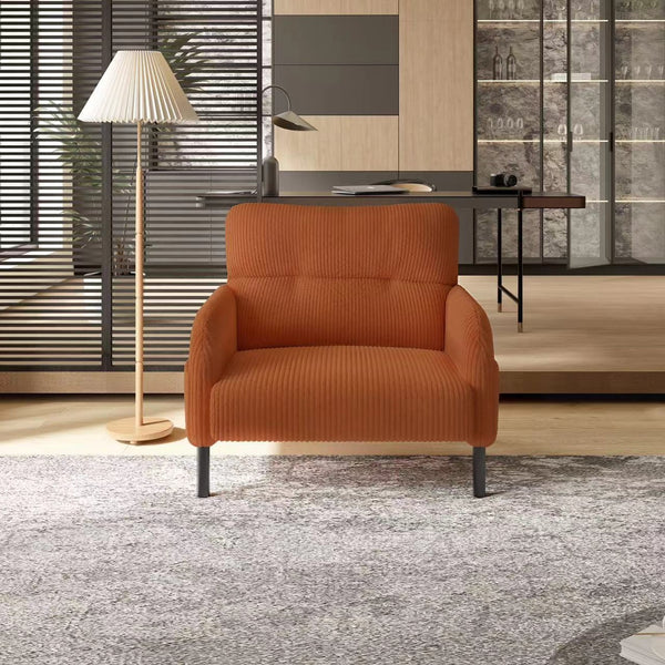 English Elm UNITED Corduroy Accent Chair with Ergonomic Curve, High-Density Foam Seat & Dual Side Pockets for Cozy Living Spaces Orange W1568P307259